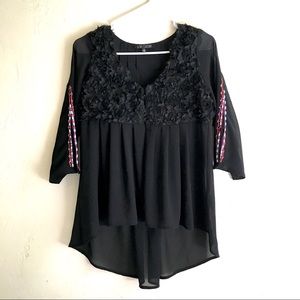 Love Culture Black Poly 3/4Sleeve Hi Lo Tunic Top